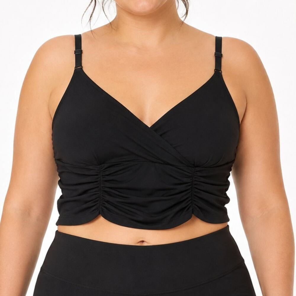Forever 21 NWT Black Active Ruched Wrap Crop Top Sports Bra Women Large